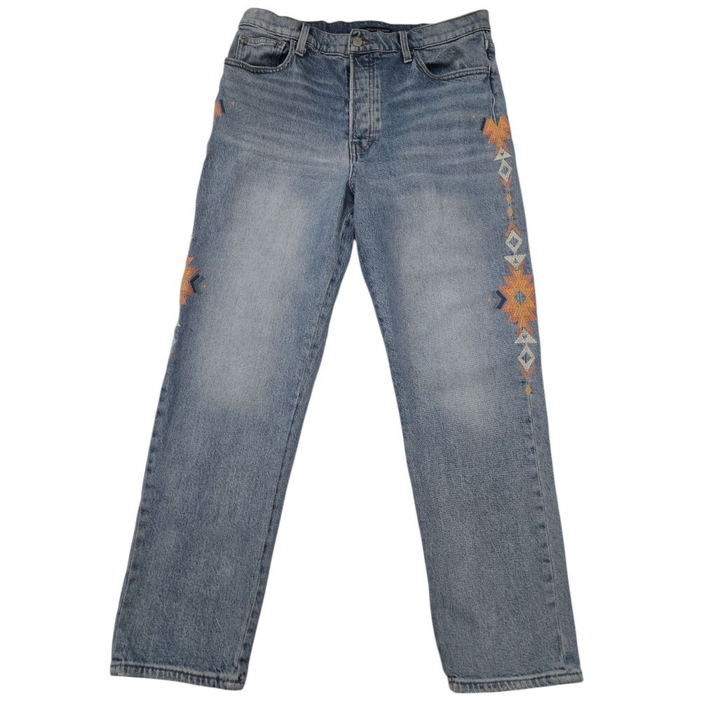 Lucky Brand Drew High Rise Mom Jeans 12/31 Ankle Embroidered Light Wash Denim